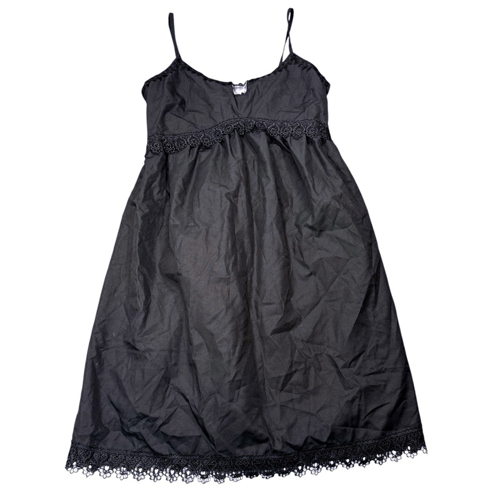 Zoe Black Cotton Lace Trim Camisole Dress Smocked Back Empire Waist Size Large